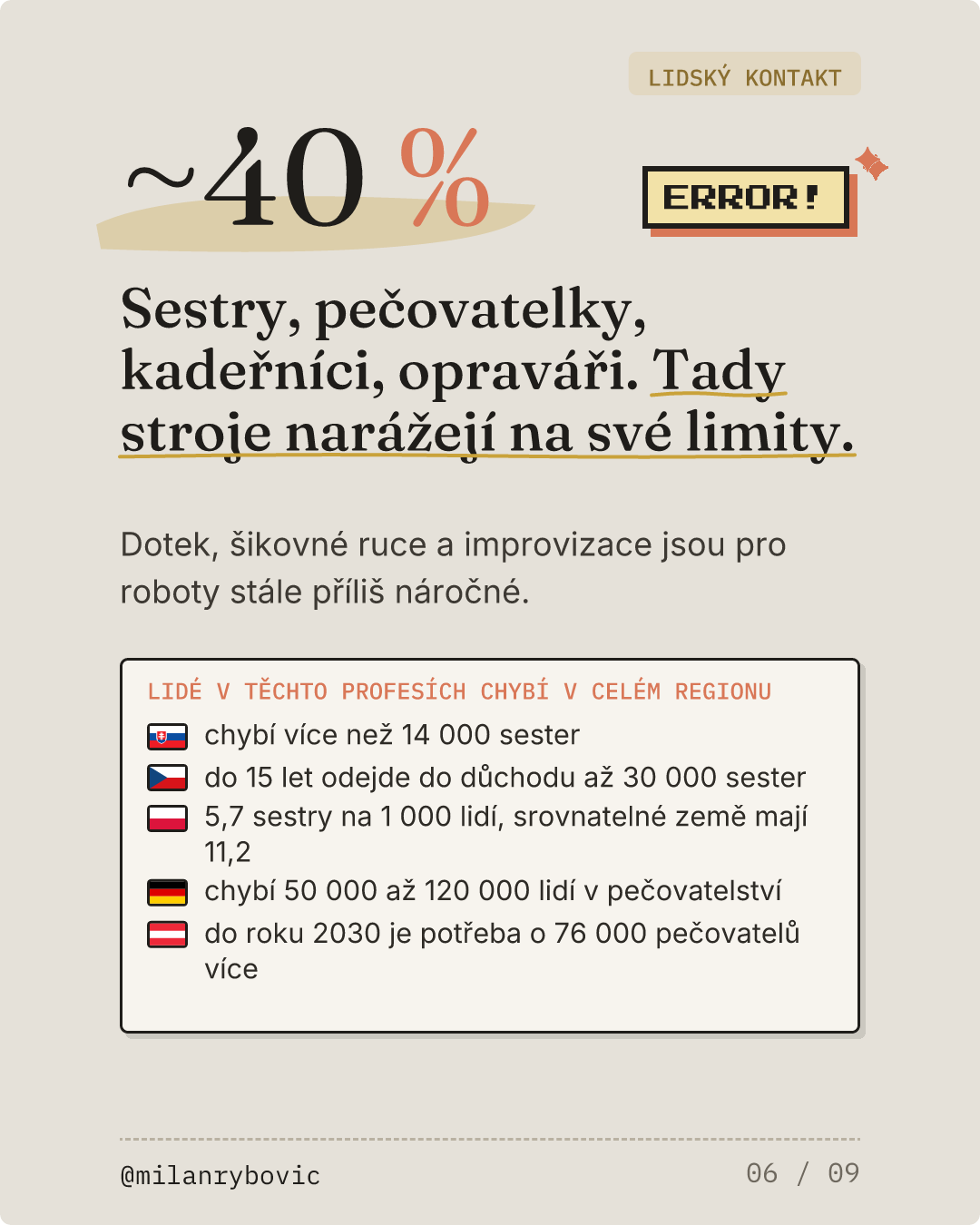 Sestry, pečovatelky, kadeřníci, opraváři. Tady stroje narážejí na své limity.. Snímek 6 z 9