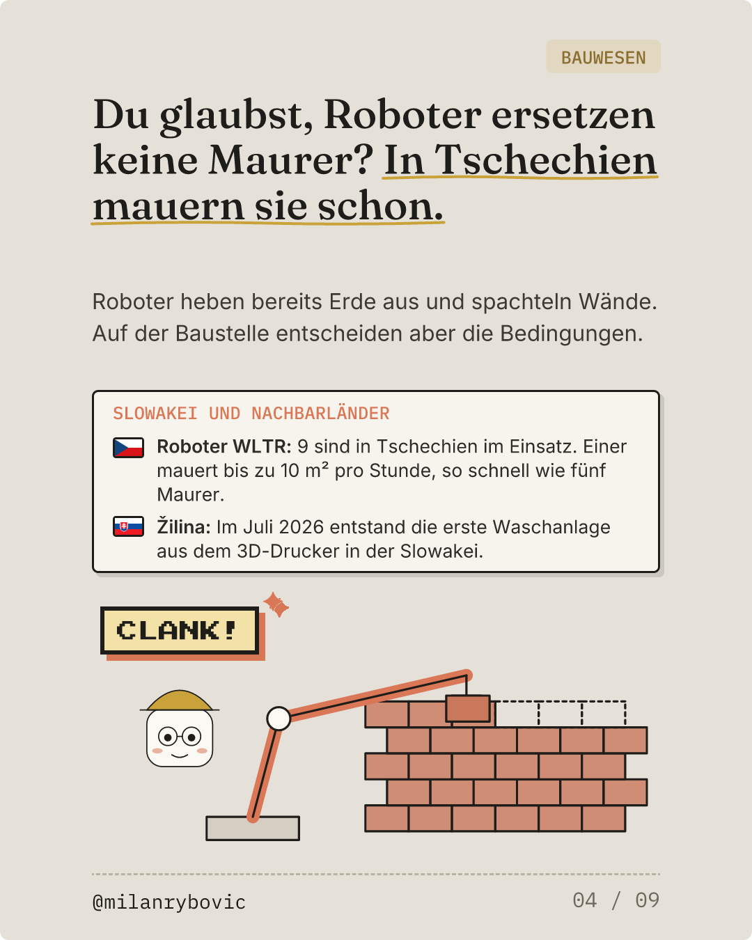Du glaubst, Roboter ersetzen keine Maurer? In Tschechien mauern sie schon.. Folie 4 von 9