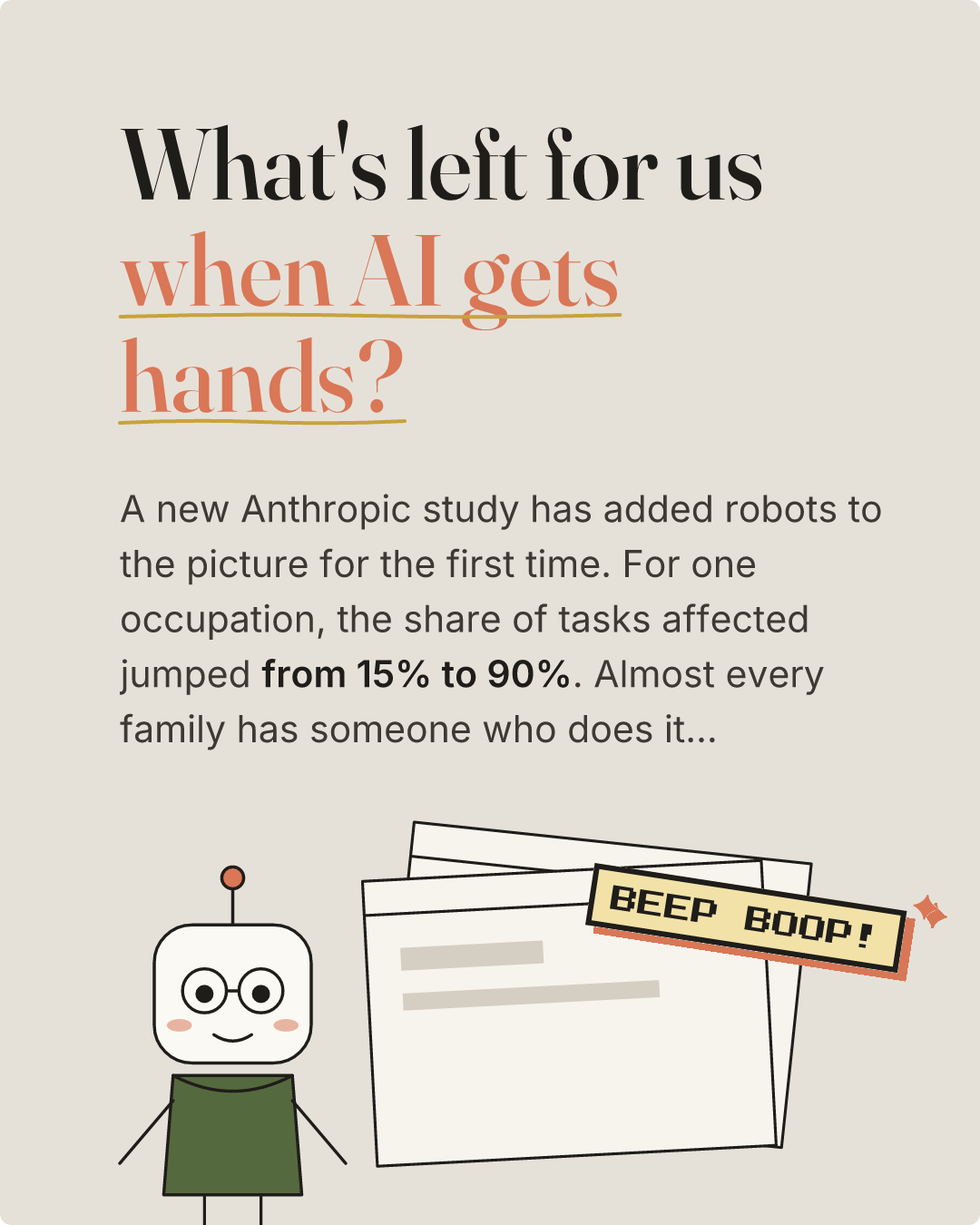 What's left for us when AI gets hands?. Slide 1 of 9