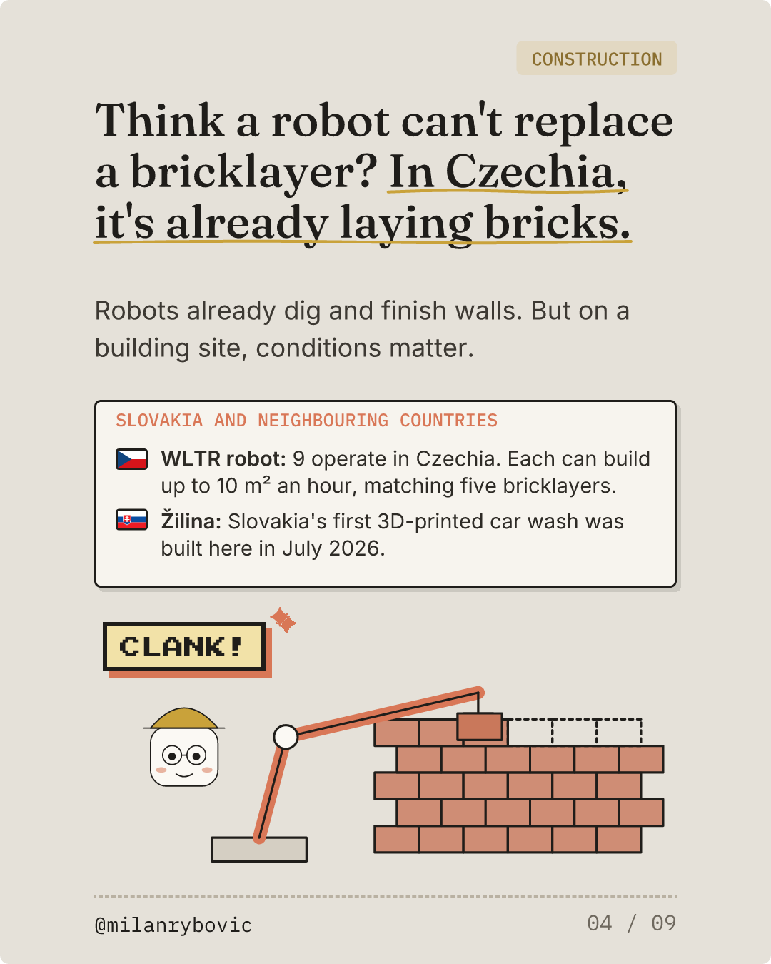 Think a robot can't replace a bricklayer? In Czechia, it's already laying bricks.. Slide 4 of 9