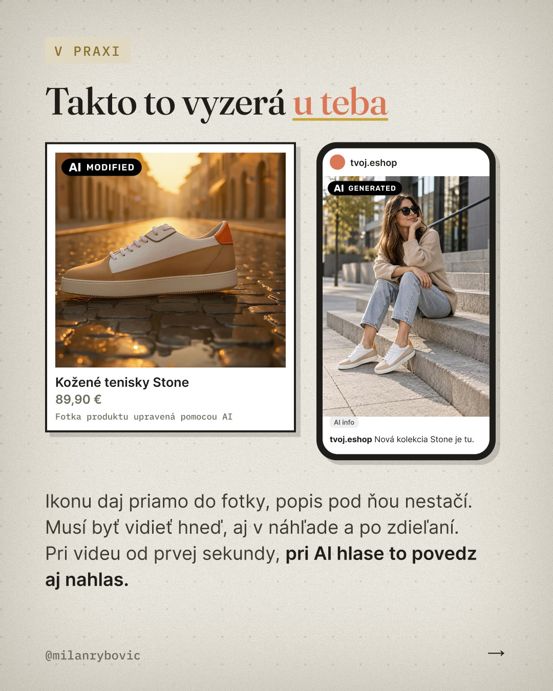 Ukážka produktovej karty v e-shope a príspevku na Instagrame, obe s ikonou EÚ priamo vo fotke